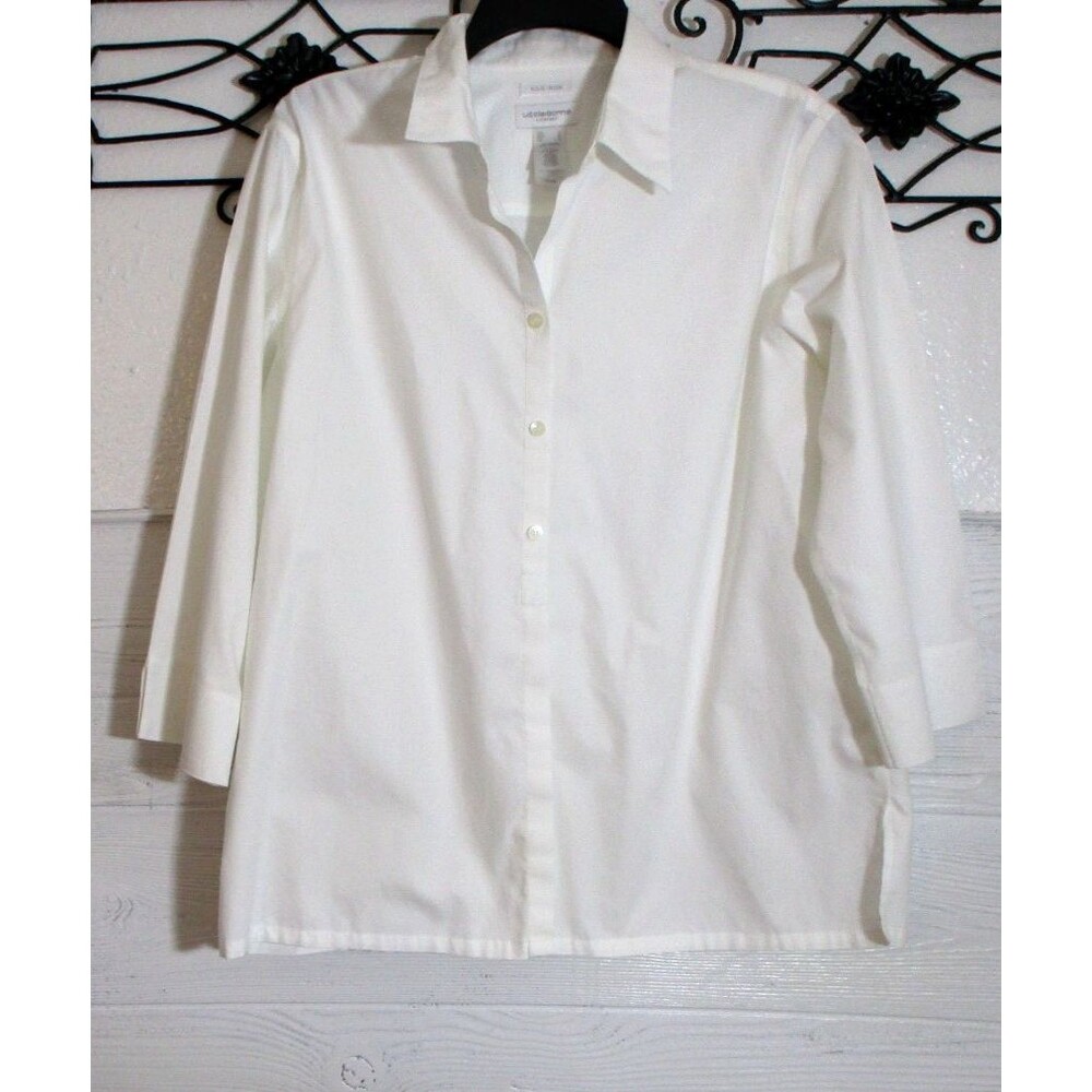 Liz Claiborne No Iron Button Up Women's Top Size L White Long Sleeve